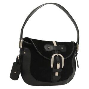 BALLY Shoulder Bag Suede Leather Black Silver Auth sw721